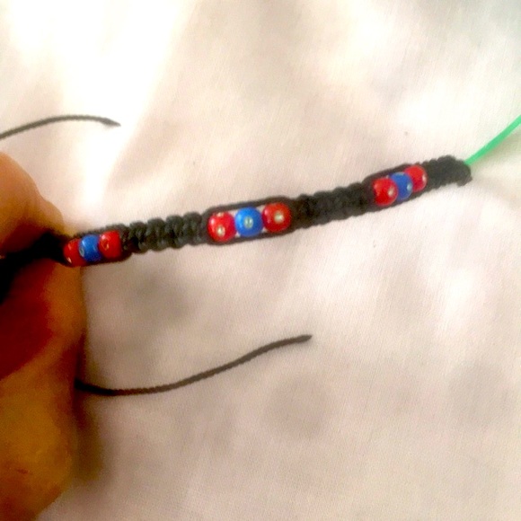 UNISEX Braided Bracelet - Black, Red, Blue & Rhinestones! - Picture 6 of 10